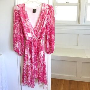 TAYLOR Floral Paisley Pink Midi Dress V Neck Faux Wrap Women’s Plus Size 16W